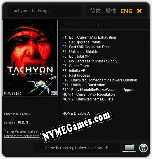 Tachyon: The Fringe: Cheats, Trainer +14 [FLiNG]