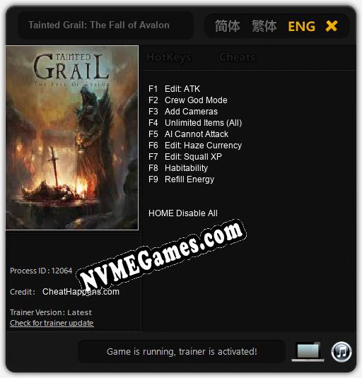 Treinador liberado para Tainted Grail: The Fall of Avalon [v1.0.7]