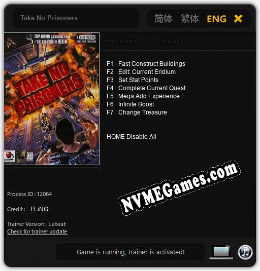 Take No Prisoners: Trainer +7 [v1.2]