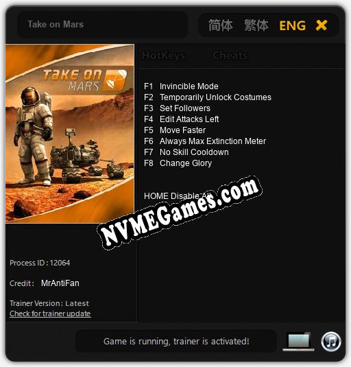 Treinador liberado para Take on Mars [v1.0.6]