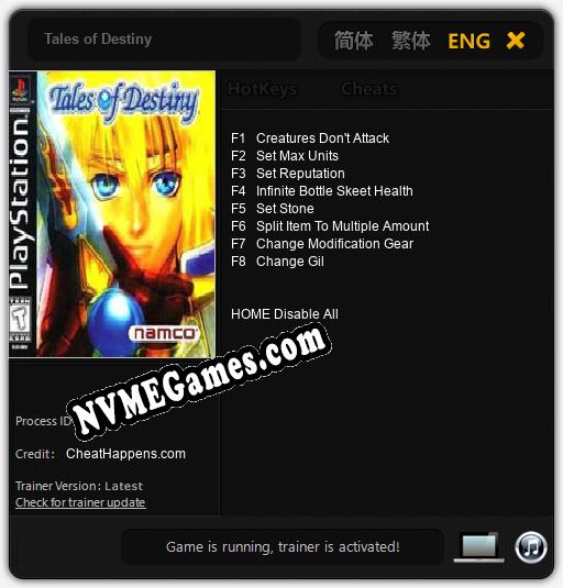 Tales of Destiny: Treinador (V1.0.54)