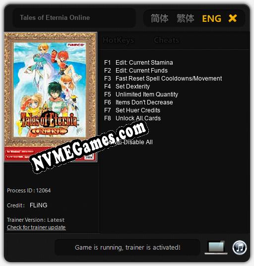 Treinador liberado para Tales of Eternia Online [v1.0.6]