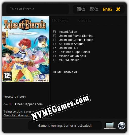 Treinador liberado para Tales of Eternia [v1.0.8]