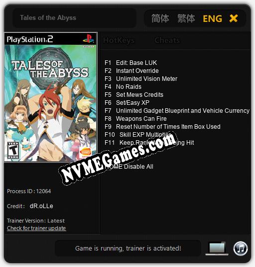 Tales of the Abyss: Trainer +11 [v1.4]