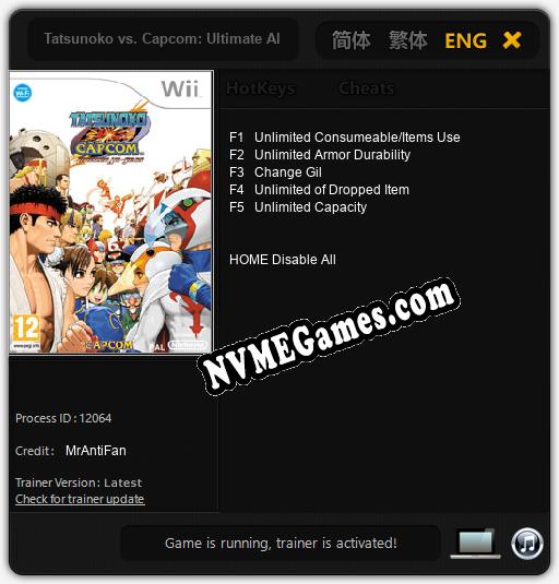 Tatsunoko vs. Capcom: Ultimate All Stars: Treinador (V1.0.61)