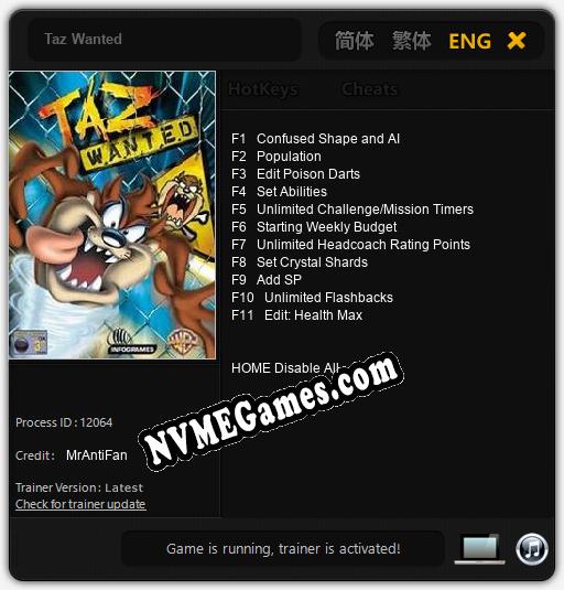 Treinador liberado para Taz Wanted [v1.0.1]