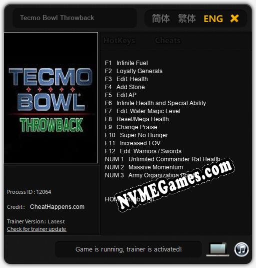 Treinador liberado para Tecmo Bowl Throwback [v1.0.9]