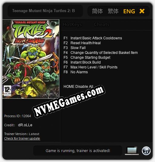 Treinador liberado para Teenage Mutant Ninja Turtles 2: Battle Nexus [v1.0.7]