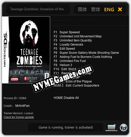 Teenage Zombies: Invasion of the Alien Brain Thingys!: Trainer +14 [v1.9]