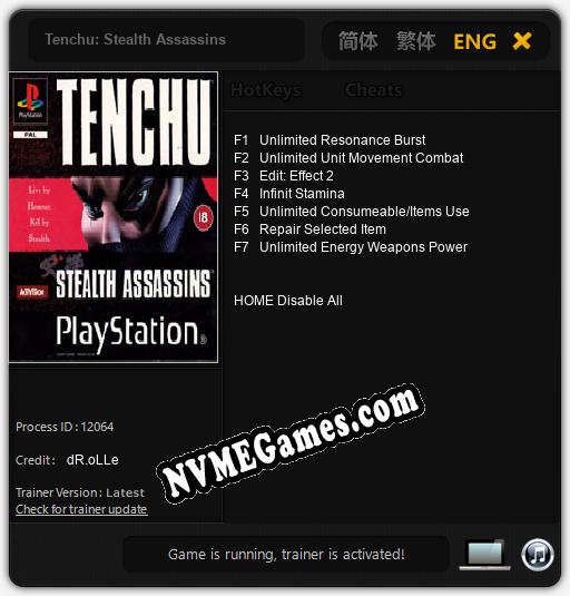 Tenchu: Stealth Assassins: Trainer +7 [v1.3]