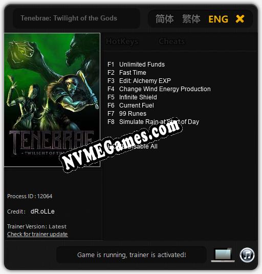 Tenebrae: Twilight of the Gods: Trainer +8 [v1.6]