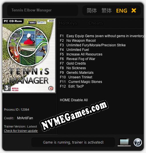 Tennis Elbow Manager: Trainer +12 [v1.5]