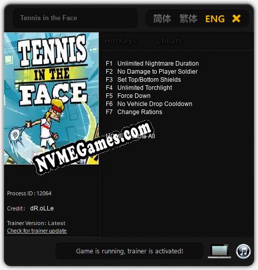 Treinador liberado para Tennis in the Face [v1.0.9]