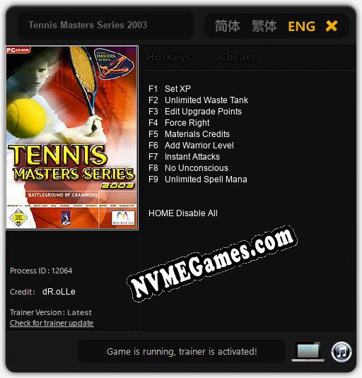 Tennis Masters Series 2003: Cheats, Trainer +9 [dR.oLLe]