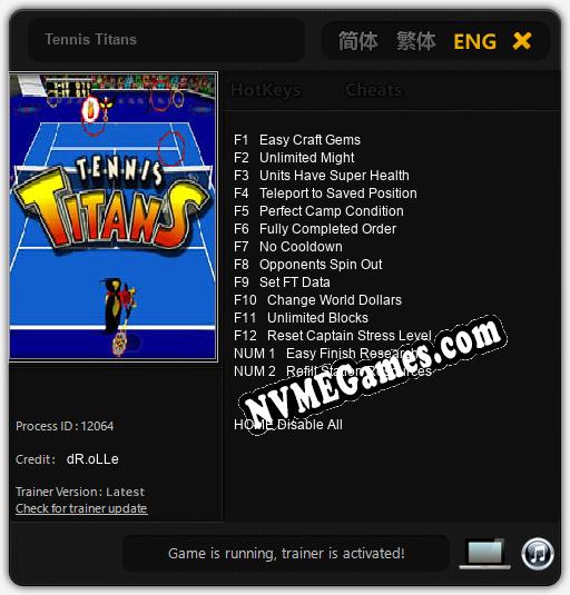 Treinador liberado para Tennis Titans [v1.0.4]