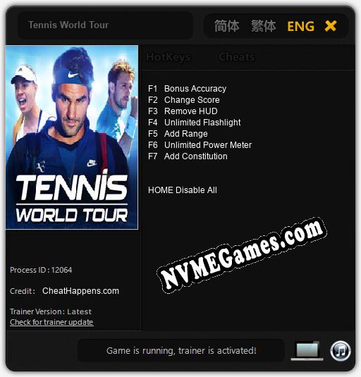 Tennis World Tour: Cheats, Trainer +7 [CheatHappens.com]