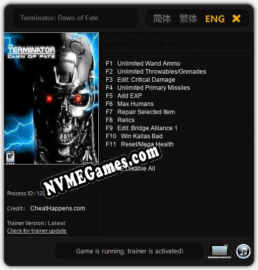 Treinador liberado para Terminator: Dawn of Fate [v1.0.5]