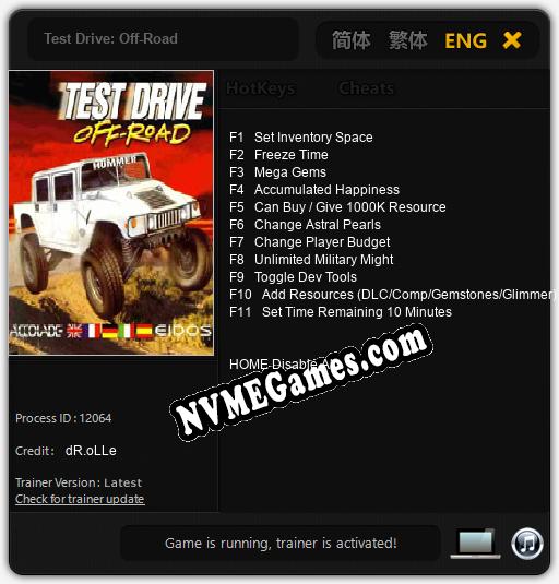Test Drive: Off-Road: Trainer +11 [v1.1]