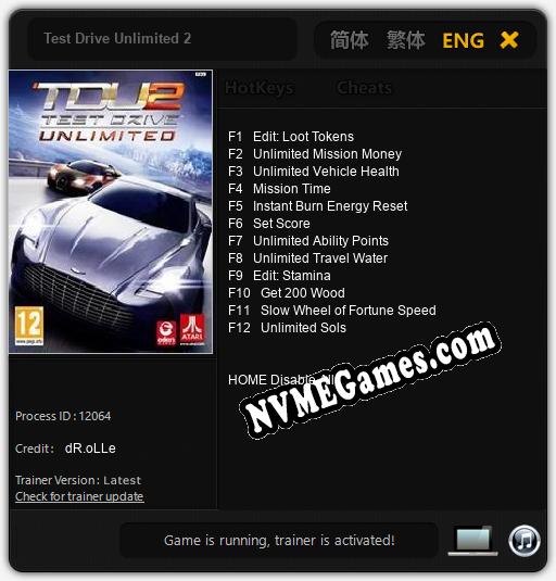 Test Drive Unlimited 2: Trainer +12 [v1.6]