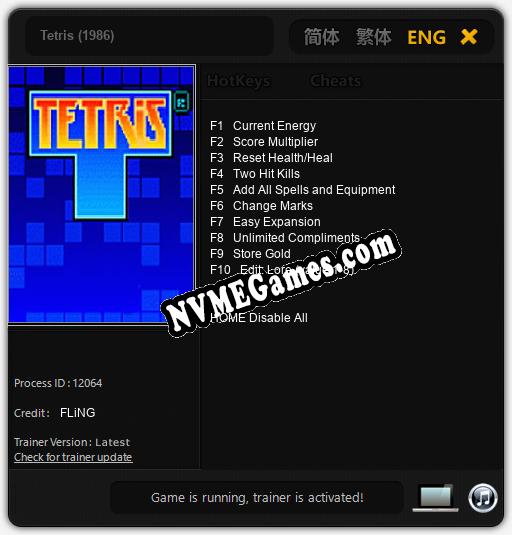 Tetris (1986): Cheats, Trainer +10 [FLiNG]