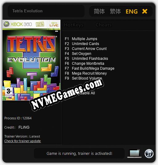 Tetris Evolution: Cheats, Trainer +9 [FLiNG]