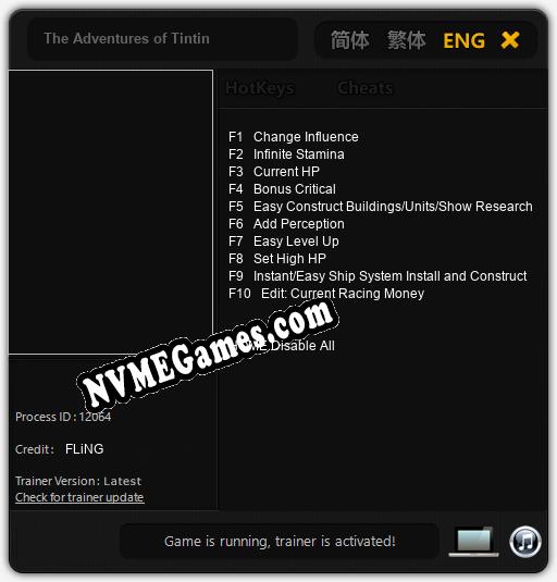 Treinador liberado para The Adventures of Tintin [v1.0.2]