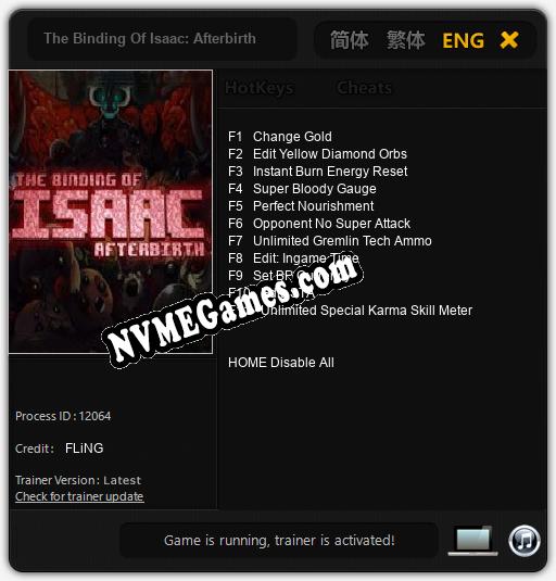 Treinador liberado para The Binding of Isaac: Afterbirth+ [v1.0.6]