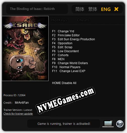 Treinador liberado para The Binding of Isaac: Rebirth [v1.0.7]