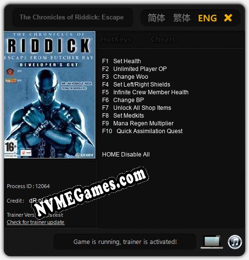 The Chronicles of Riddick: Escape From Butcher Bay DC: Cheats, Trainer +10 [dR.oLLe]