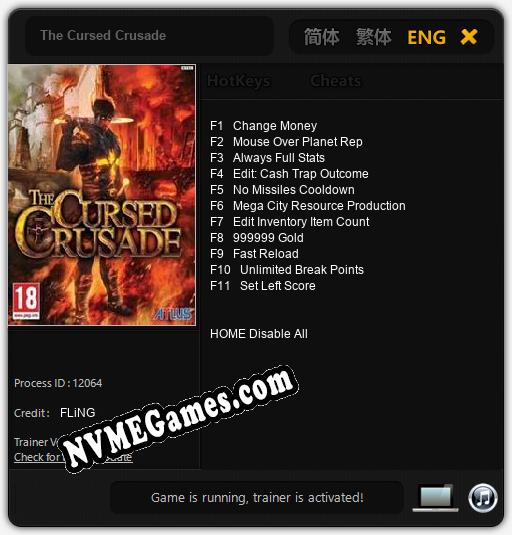 Treinador liberado para The Cursed Crusade [v1.0.7]