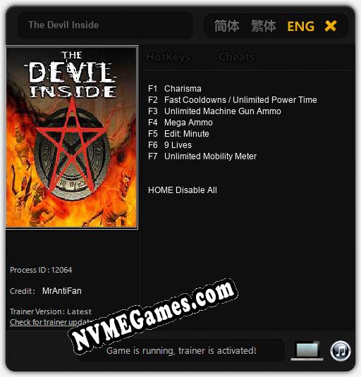 Treinador liberado para The Devil Inside [v1.0.8]