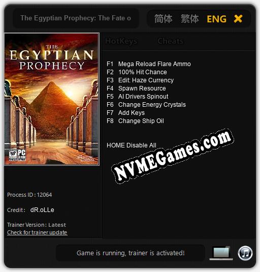 The Egyptian Prophecy: The Fate of Ramses: Cheats, Trainer +8 [dR.oLLe]