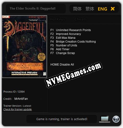 The Elder Scrolls II: Daggerfall: Cheats, Trainer +7 [MrAntiFan]