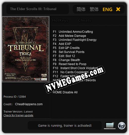 The Elder Scrolls III: Tribunal: Treinador (V1.0.56)