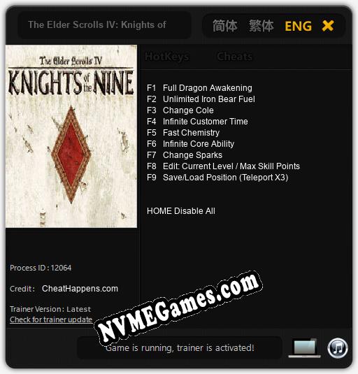 The Elder Scrolls IV: Knights of the Nine: Treinador (V1.0.27)