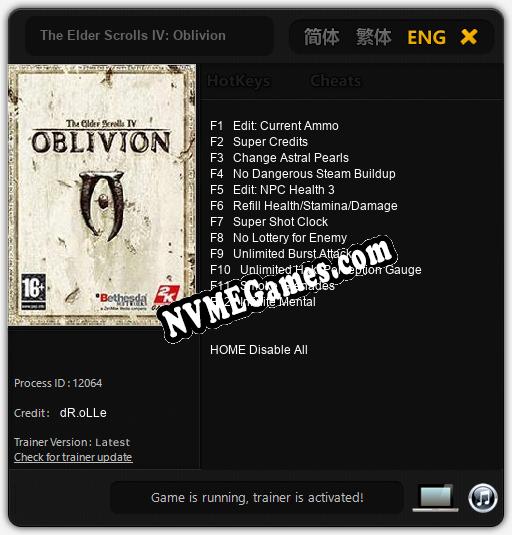 The Elder Scrolls IV: Oblivion: Trainer +12 [v1.1]