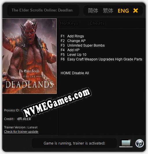 Treinador liberado para The Elder Scrolls Online: Deadlands [v1.0.8]