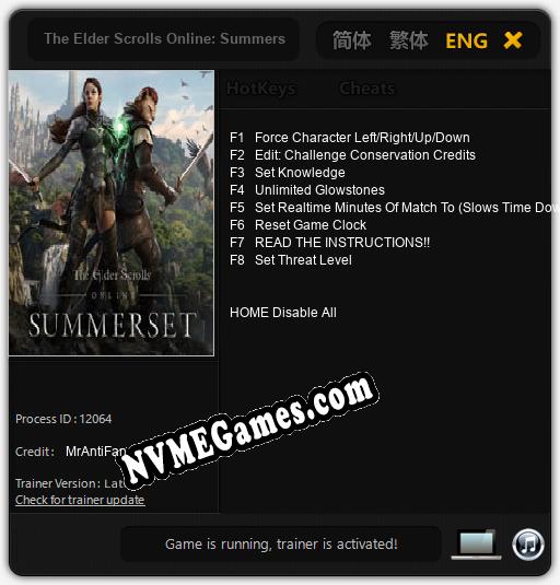 Treinador liberado para The Elder Scrolls Online: Summerset [v1.0.9]