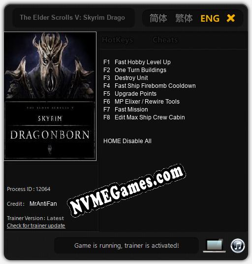 The Elder Scrolls V: Skyrim Dragonborn: Cheats, Trainer +8 [MrAntiFan]