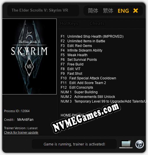 The Elder Scrolls V: Skyrim VR: Cheats, Trainer +15 [MrAntiFan]