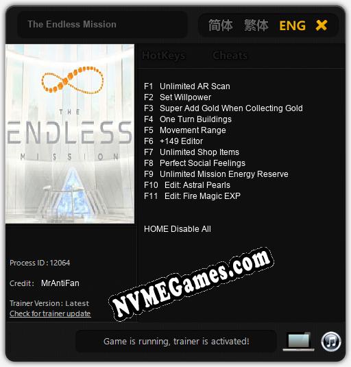 The Endless Mission: Cheats, Trainer +11 [MrAntiFan]