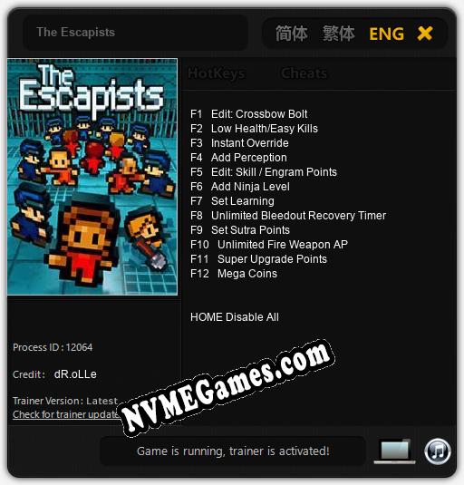 Treinador liberado para The Escapists [v1.0.7]