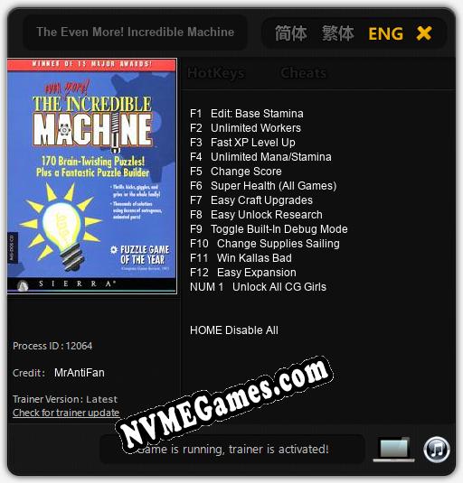 Treinador liberado para The Even More! Incredible Machine [v1.0.1]