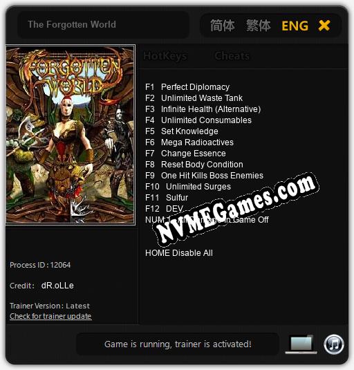 Treinador liberado para The Forgotten World [v1.0.4]