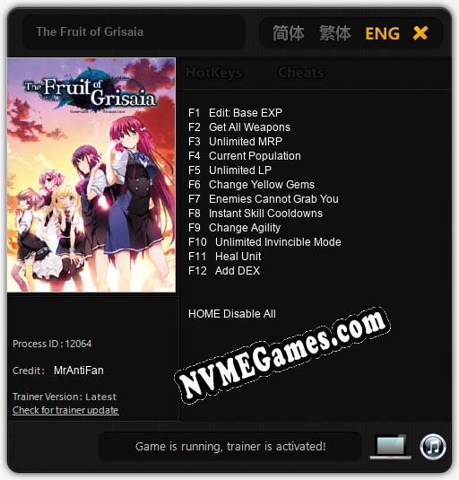 Treinador liberado para The Fruit of Grisaia [v1.0.6]