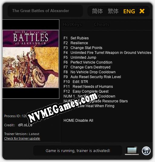 Treinador liberado para The Great Battles of Alexander [v1.0.5]