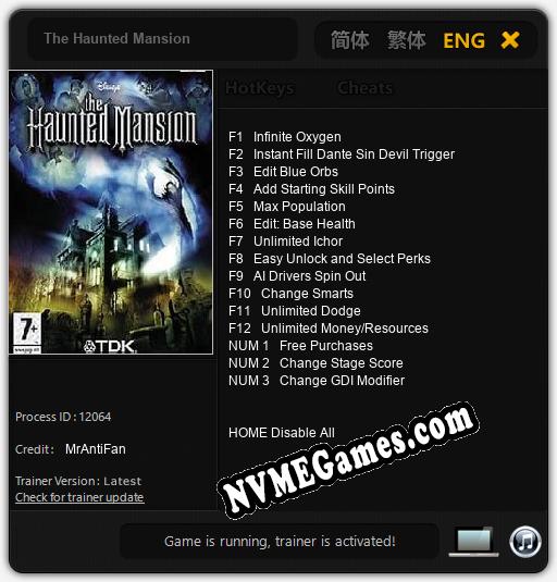 The Haunted Mansion: Cheats, Trainer +15 [MrAntiFan]