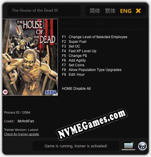 The House of the Dead III: Cheats, Trainer +9 [MrAntiFan]