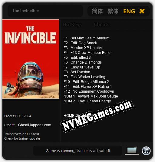 Treinador liberado para The Invincible [v1.0.9]