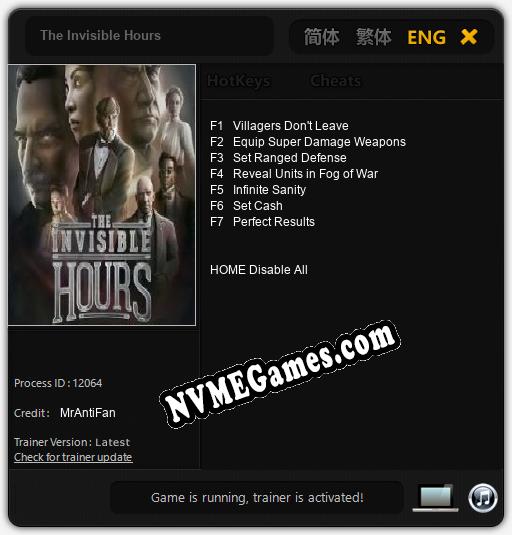 The Invisible Hours: Trainer +7 [v1.6]